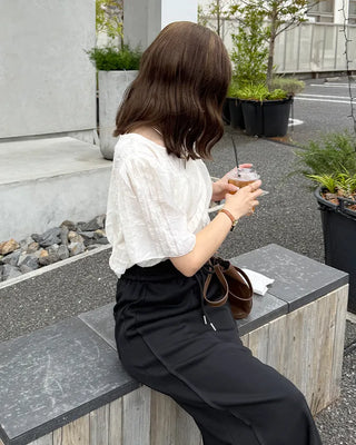 Lace frill blouse set