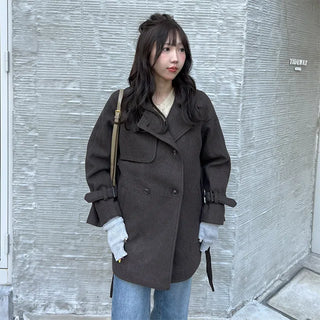 Belted trench short coat