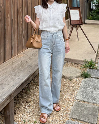Pocket ribbon detail denim pants