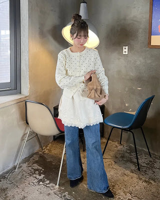 Floral print round neck cardigan