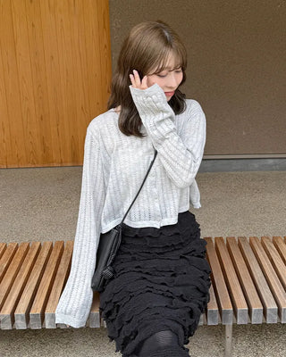 Perforated Cropped Cardigan