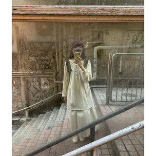 Cotton A-line shirred long skirt