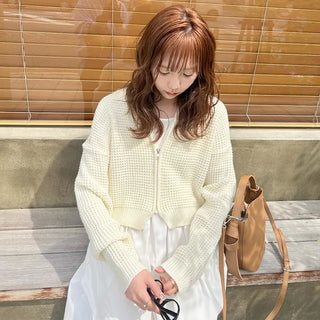 Perforated knit zip-up