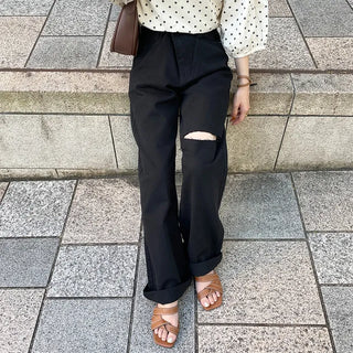 Slit Black Cotton Pants