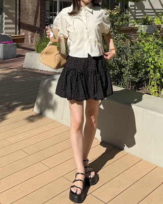 Ribbon Point Dot Pattern Balloon Fit Mini Skirt