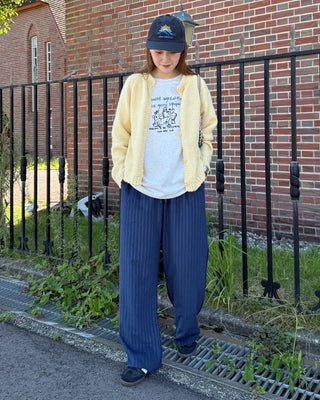 Suede stripe elastic waist pants