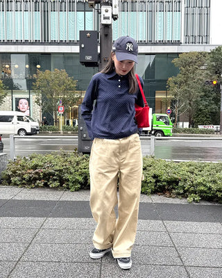 Cotton pants with side buckle patches