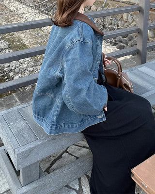 Corduroy Collar Neck Denim Jacket