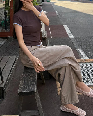 Two-tone layered Tencel short-sleeved T-shirt