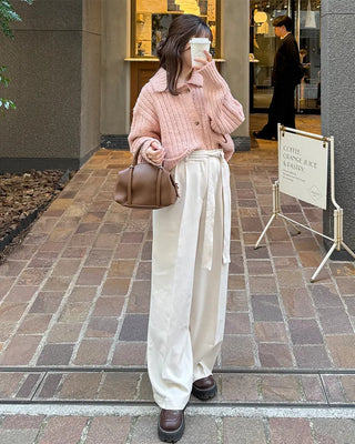 Ribbed Collar Pocket Cardigan