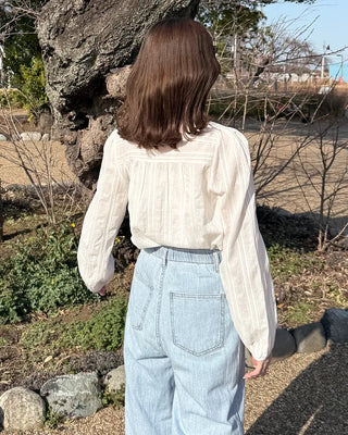 Round neck frill detail blouse