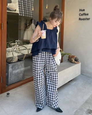 Shirred strap square neck blouse