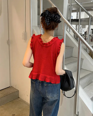 French girly frill sleeveless knit