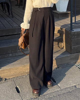 Belted back elastic waist slacks