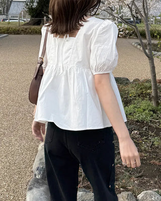 Square neck puff blouse