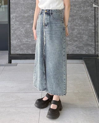 Fringe detail denim skirt