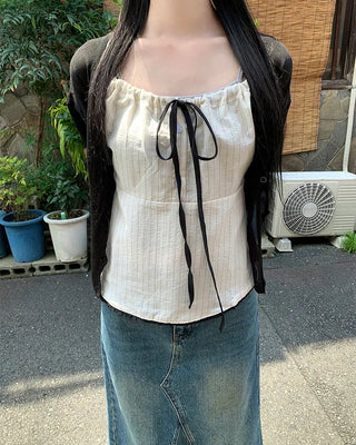 Two-tone striped gathered camisole