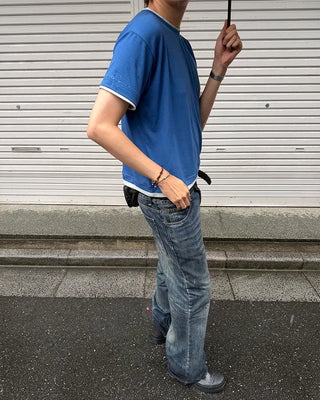 (Unisex) Two-tone Layered Half T-shirt
