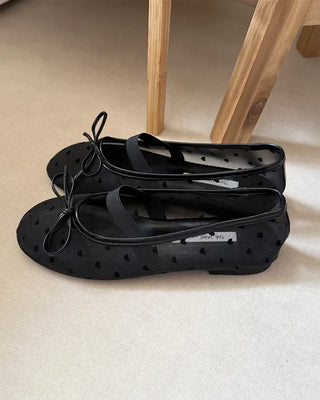 Polka Dot Mesh Mary Jane Flat Shoes