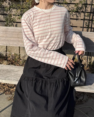 Simple striped round neck long sleeve T-shirt