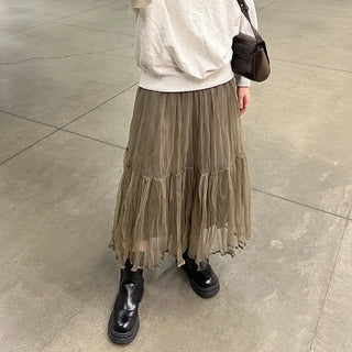 Chiffon wrinkle long skirt
