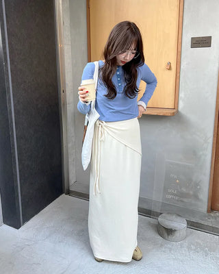 Layered wrap skirt and pants set