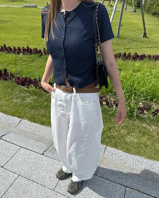 Polka Dot Short-Sleeved Cardigan