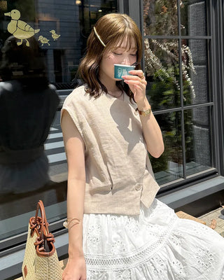 Drop-shoulder cropped vest jacket