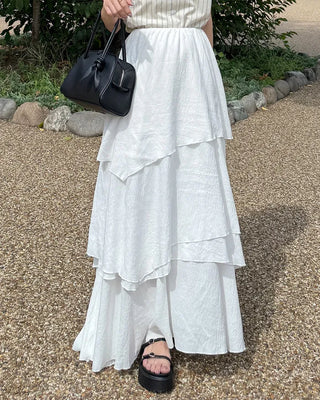 Asymmetrical tiered banded long skirt