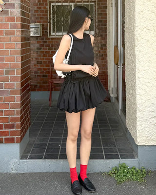 Balloon skirt string mini dress