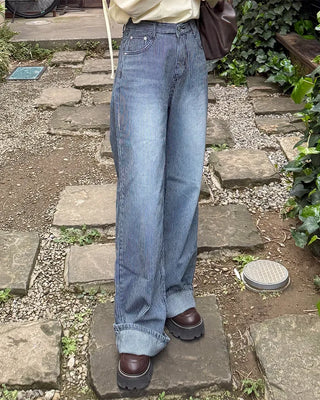 Striped detail denim pants