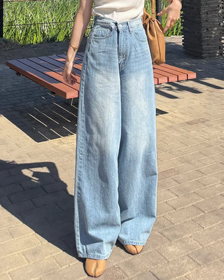 Washed wide denim pants