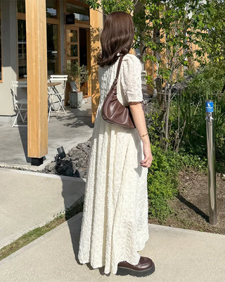 Flower Pattern Puff Long Dress