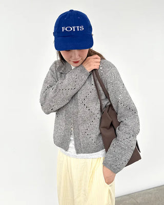 Perforated Collar Knit Zip-Up