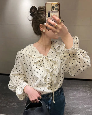 Polka dot frill blouse