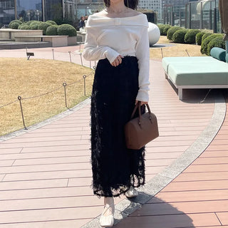 Ribbon Point Open Shoulder T-Shirt