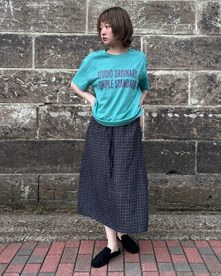 Checkered midi skirt with waist string