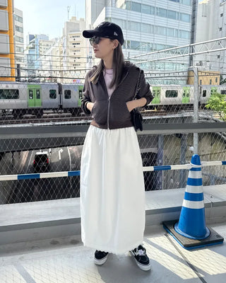 White lace point long skirt