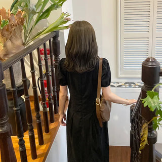 Puff-sleeve long dress