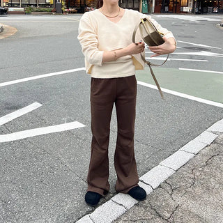 Elastic waist bootcut pants