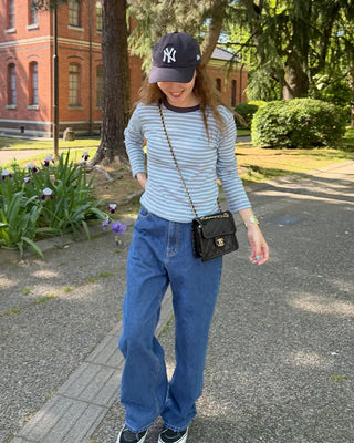 Pointelle Border Round Neck T-Shirt