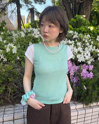 See-through two-tone short-sleeve T-shirt