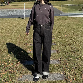 Stitch Point Wide Denim Pants
