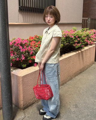 Button-up puff-sleeve cotton blouse