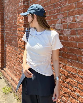 Unique pintuck semi-cropped French T-shirt