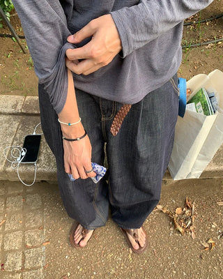 One-tuck indigo wide denim pants