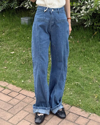 Back ribbon frill denim pants