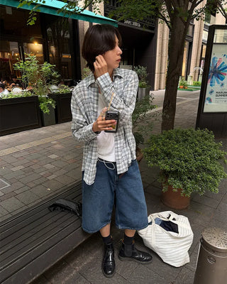 Gingham check point long-sleeved shirt