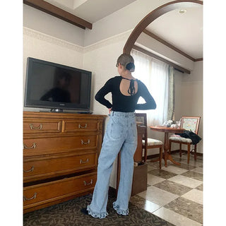 Frill detail denim pants