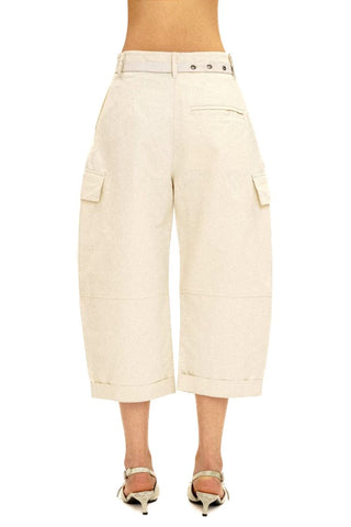 [Moromoro2] 3D Silhouette Belted Work Cropped  Pants